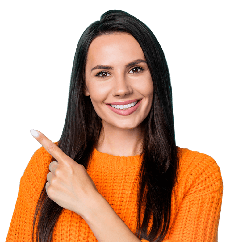 Smiling woman pointing finger
